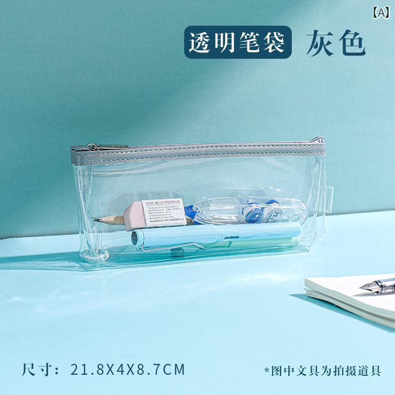 ペンケース 女性用 透明 PVC プラスチック 学生 受験用 筆箱 文具入れ 大容量 防水 防汚 ジッパー シン..