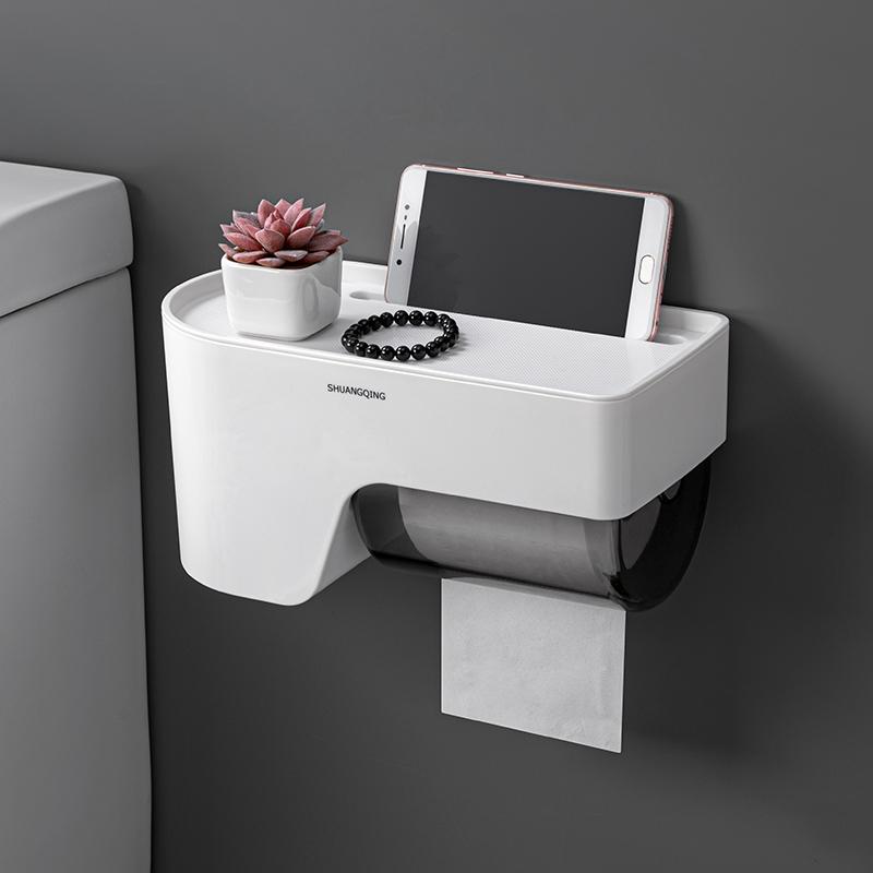 ティッシュケース トイレ 洗面所 バスルーム用 トイレットペーパーホルダー 収納棚 多機能 壁掛け 穴あ..