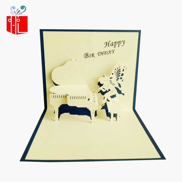 グリーティングカード バースデー 誕生日 3D 立体 ポップアップ ピアノ 天使 モチーフ 韓国風 おしゃれ ハンドメイド DIY 透け ペーパークラフト ギフ...