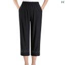 クロップドパンツ レディース 7分丈 シニア 薄手 ストレッチ ストレート ハイウエスト ウエストゴム ポケット 大きいサイズ 柔らかい 耐摩耗性 通気性 カジ...
