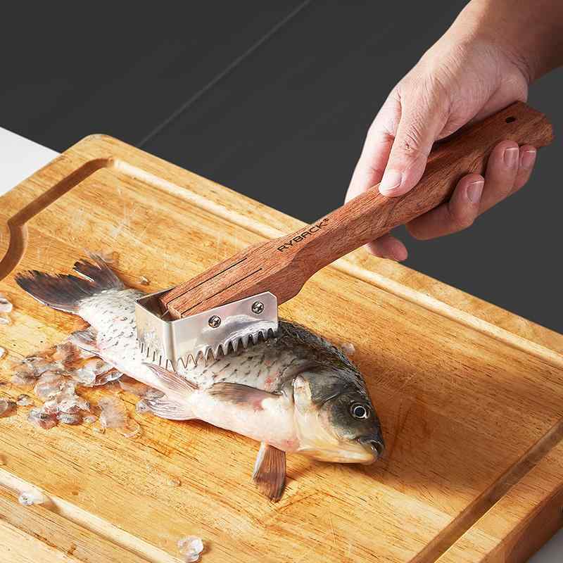 ウロコ取り 木製ハンドル ローズウッド 家庭用 業務用 競技 魚の鱗剥がし器 鱗取りツール 魚捌き 調理..