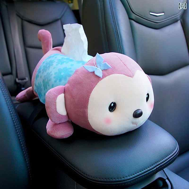 ティッシュケース 車載 アームレスト 吊り下げ式 かわいい キャラクター ふわふわ ぬいぐるみ 車内イン..
