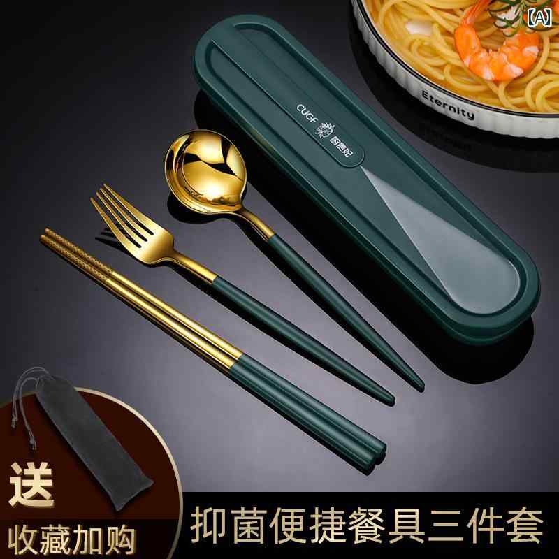カトラリー 携帯用 学生用 ステンレス製 箸 スプーン 3点セット 1人用 収納ケース シンプル 普段使い