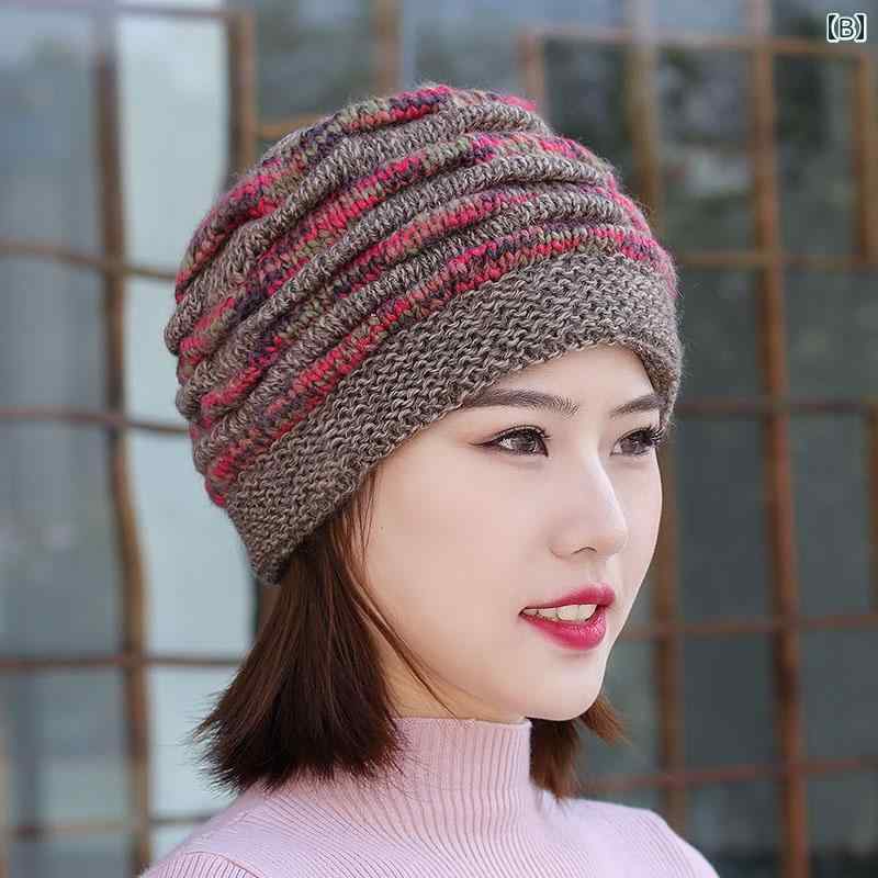 ニット帽 レディース 婦人用 ウール混 秋冬 裏起毛 防寒 暖かい 暖かい 耳あて ワッチキャップ ビーニー ゆったりサイズ 普段使い お出かけ 3