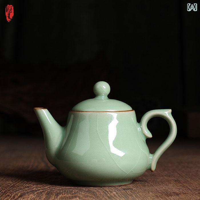 茶器 龍泉青磁 陶器 急須 ティーポット 功夫茶器 梨型 手作り 家庭用 茶漉し 中華風 レトロ アンティー..