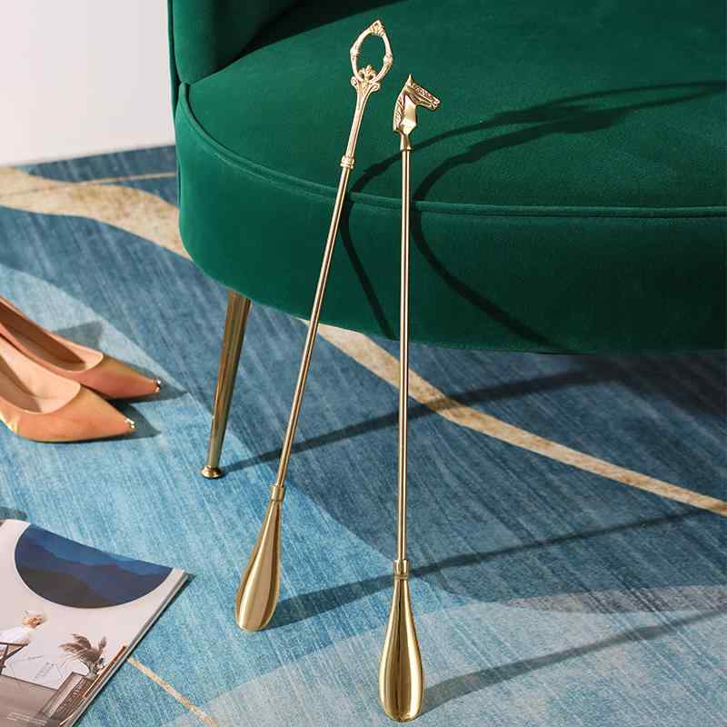 靴べら ヨーロピアン レトロ エレガント 真鍮製 ロングハンドル 馬モチーフ 家庭用 玄関用 普段使い 丈..