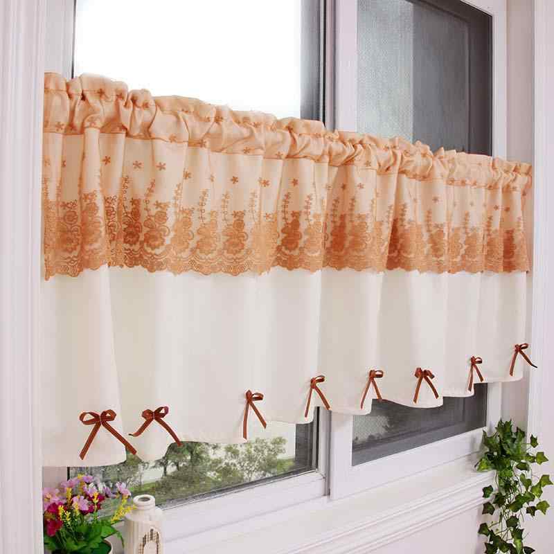 カーテン ショート丈 カフェカーテン レース 刺繍 チュール アメリカン おしゃれ 目隠し 遮光 間仕切り 防塵 小窓 出窓 寝室 ベッドルーム リビング ダイニング 子供部屋 アイボリー ポリエステル