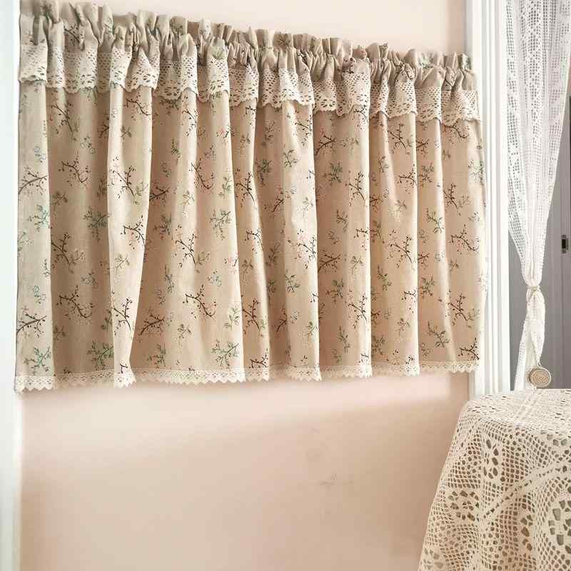 カフェカーテン 綿麻 桜柄 花柄 カントリー 調 カントリー調 ショート丈 小窓 目隠し 半遮光 ドアカーテン 棚カーテン 突っ張り棒式 穴開け不要 ナチュラル