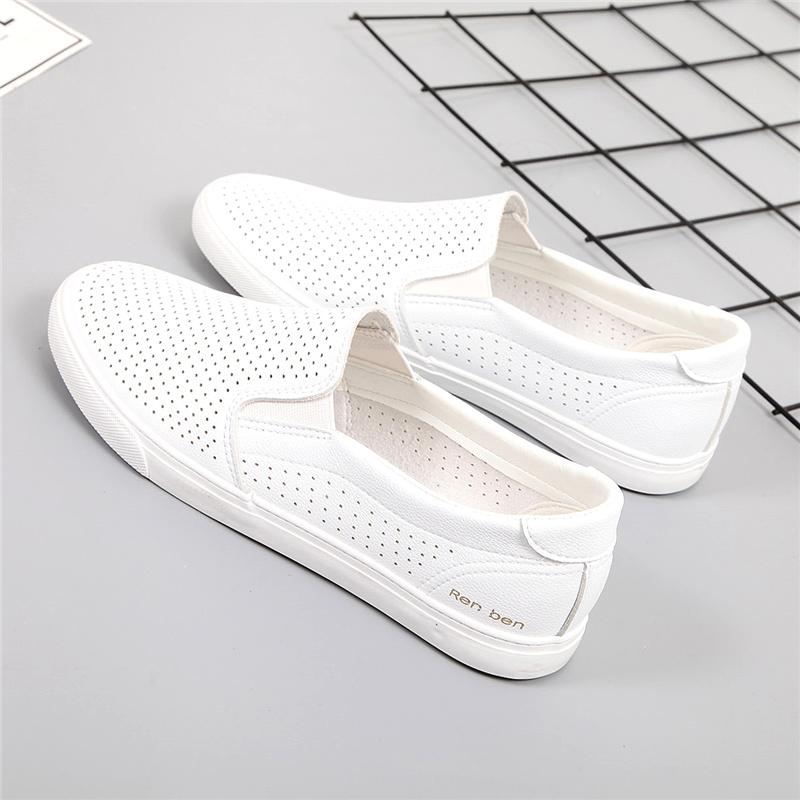シューズ レディース ホワイト スリッポン ローファー フラットシューズ マタニティ ナースシューズ プレーン デイリー メッシュ 浅口 快適 軽量