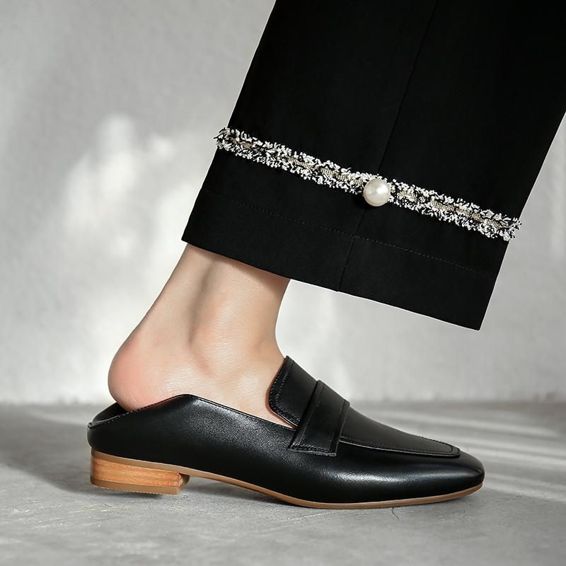 ローファー レディース 2WAY フラット スリッポン 革 レザー スクエアトゥ 深履き モカシン 楽ちん デ..