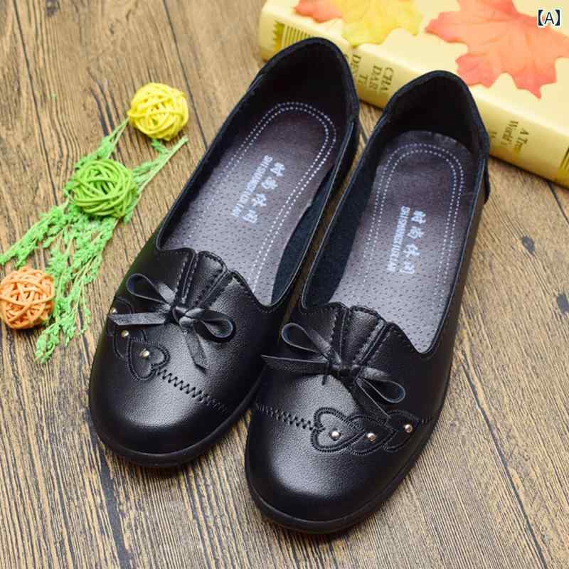 フラットシューズ レディース シニア層 ママシューズ スリッポン ソフトソール 滑り止め ラウンドトゥ 軽量 快適 カジュアル 普段使い 合皮 秋 パンプス リボン