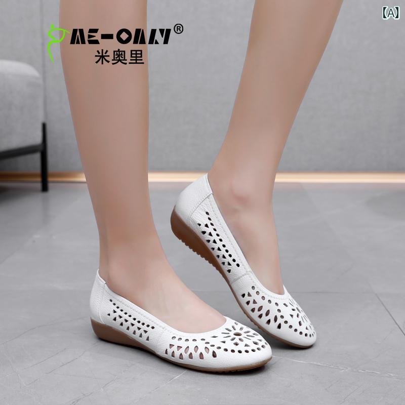 サンダル レディース 革 レザー カットワーク フラットヒール 接触冷感 柔らかい 滑り止め コンフォート ミドルエイジ シニア 春夏 デイリー スリッポン 幅広 クッション性 普段使い