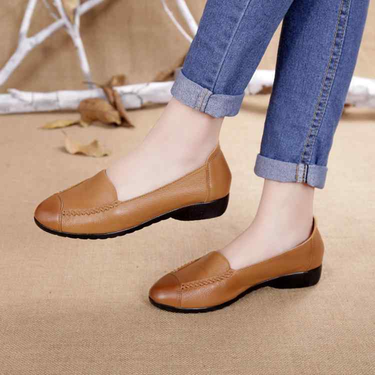 パンプス レディース ママシューズ モカシン スリッポン 革 牛革 ソフトソール 柔らかい フラット ロー..