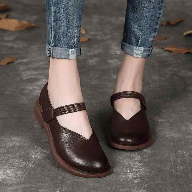 フラットシューズ レディース 革 牛革 柔らか 浅履き ローヒール カジュアル 普段使い デイリー ラウンドトゥ 面ファスナー 快適