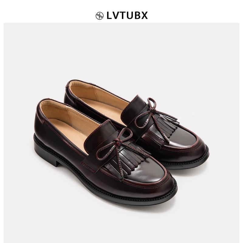 ローファー レディース アンティーク調 エナメル フラット 英国風 スクールスタイル リボン タッセル ラウンドトゥ 牛革 スリッポン ラバーソール ブラック ワインレッド