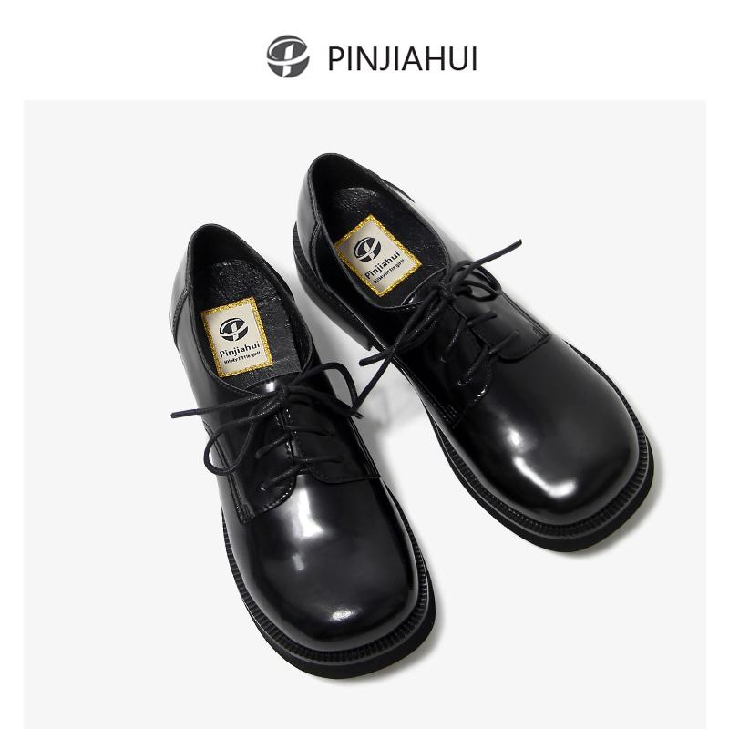 オックスフォードシューズ レディース 英国風 スクールスタイル ラウンドトゥ レースアップ ローヒール 太ヒール 合皮 ブラック カジュアル 通勤 通学