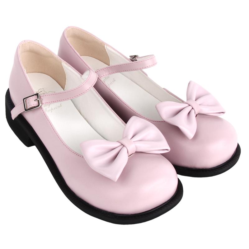 シューズ 女の子 ガールズ ロリータ プリンセス かわいい ラウンドトゥ ローヒール フラットソール ぺたんこ ワンストラップ リボン 黒 白 PUレザー 合皮 普段使い お出かけ 通学 フォーマル