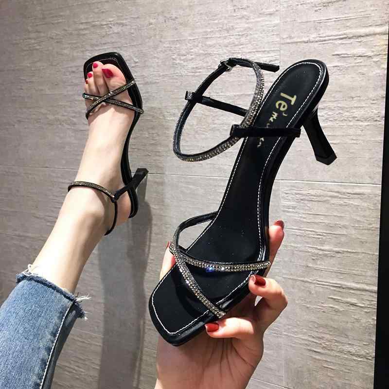 サンダル レディース 春夏 エレガント ワンストラップ ラインストーン ビジュー ピンヒール 細ヒール ハイヒール パンプス フレンチ 上品 オープントゥ デイリー 普段使い お出かけ 合皮 ゴム底