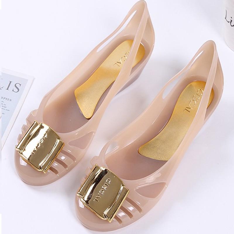 サンダル レディース 夏 PVC ゼリーサンダル 厚底 ウェッジソール 防水 レインシューズ ビーチサンダル 滑り止め カットアウト クローズトゥ ローヒール 普段使い