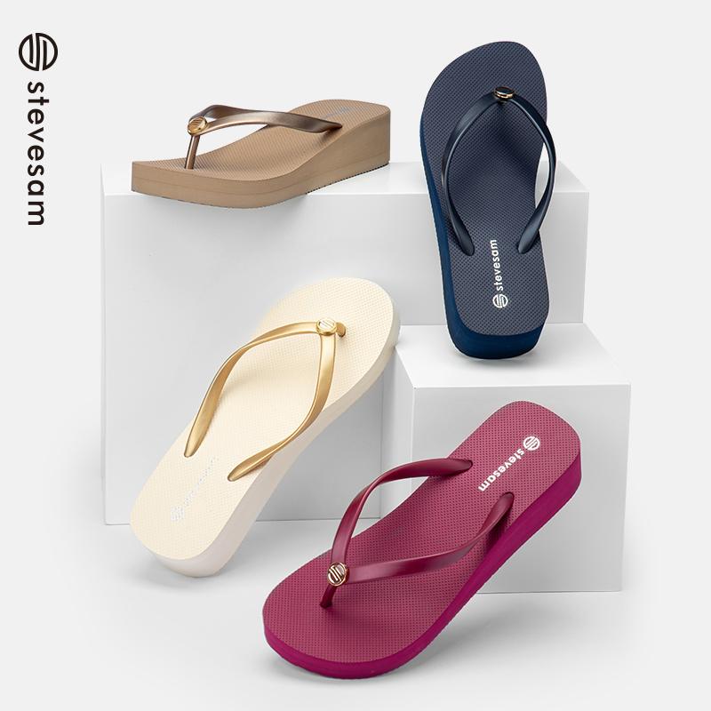 ビーチサンダル レディース 厚底 ウェッジソール ミドルヒール 滑りにくい 防臭 軽量 快適 ゴム底 PVC ..