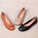パンプス レディース 春 スクエアトゥ 浅履き フラット 革 牛革 レザーシューズ レトロ ヴィンテージ ナチュラル 手作り ソフトソール バレエシューズ カジュアル