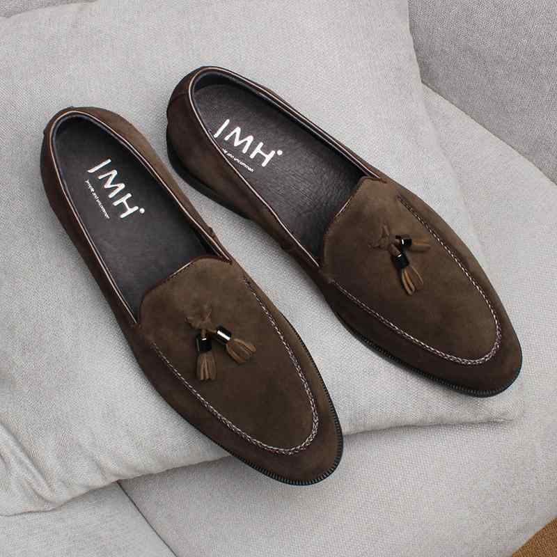 ローファー メンズ スリッポン 牛革 スエード 革 タッセル 軽量 ラウンドトゥ ビジネス カジュアル 普段使い 春秋 ブラック ブラウン