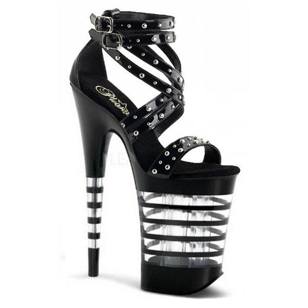 サンダルブーツ セクシー ハイヒール スタッズ装飾 クリア カットアウト オープントゥ アンクルストラップ 厚底 ピンヒール エナメル PUレザー ステージ コスプレ パーティー