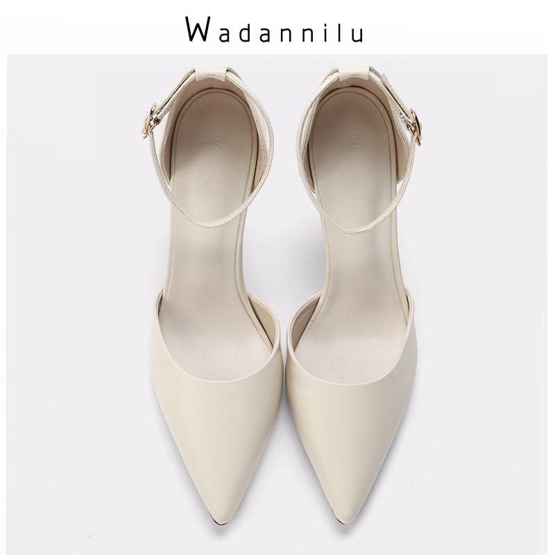 パンプス レディース 春夏 アイボリー ポインテッドトゥ ピンヒール セパレート アンクルストラップ ハ..