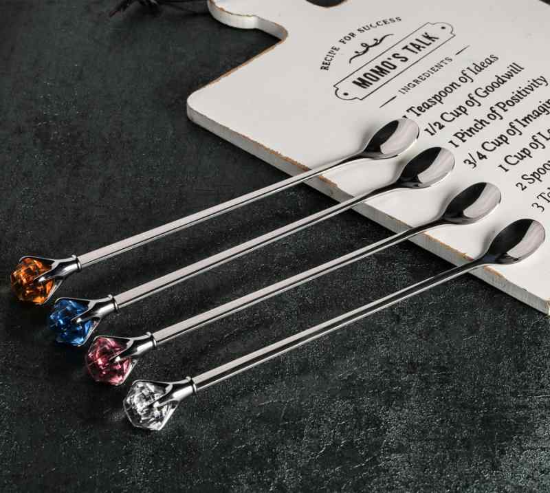 カトラリー ジルコニア クリスタル 長柄 コーヒー ミルクティー スムージー デザート用 マドラー ステ..