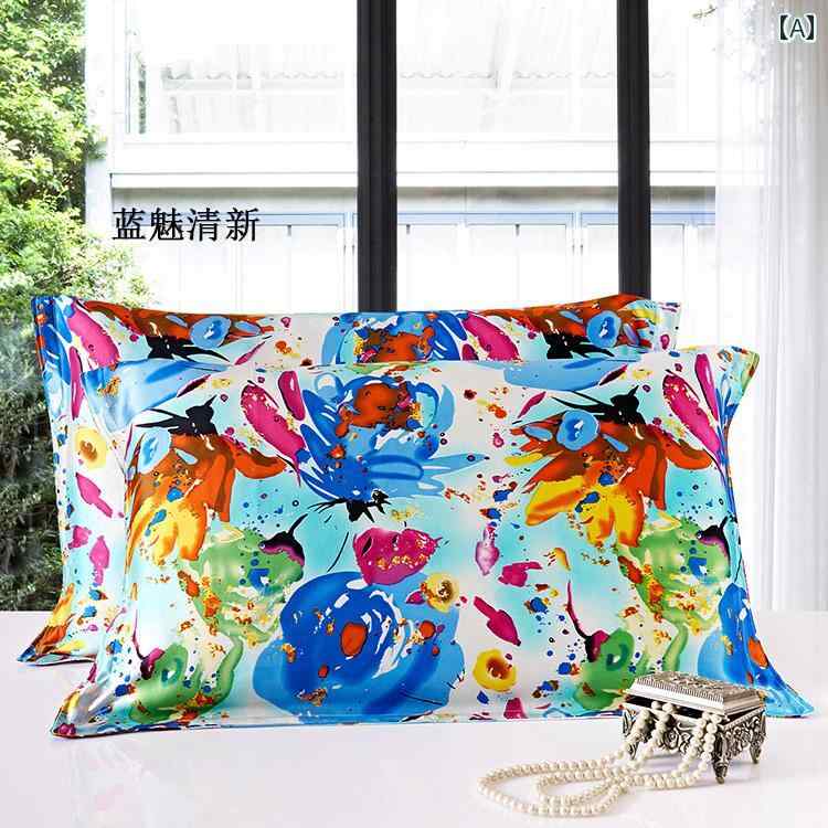 ピローケース 両面 プリント柄 花柄 枕カバー 美髪 摩擦軽減 滑らか 快適 快眠 寝具用 吸湿性 放湿性 ..