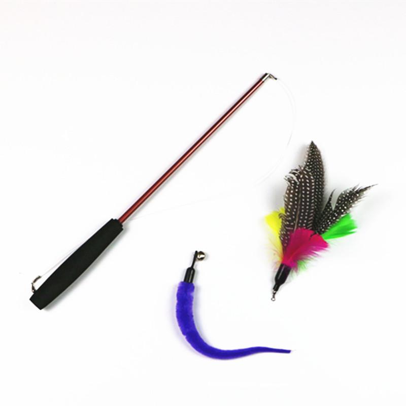 猫じゃらし 釣り竿型 伸縮式 ロングタイプ 猫用おもちゃ 三段伸縮 羽根 鈴 付け替え 運動不足解消 スト..