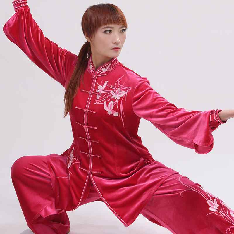 太極拳ウェア レディース 女性用 秋冬 ベロア 練習着 上下セット ミドル丈 カンフー 武術 運動着 サフ..