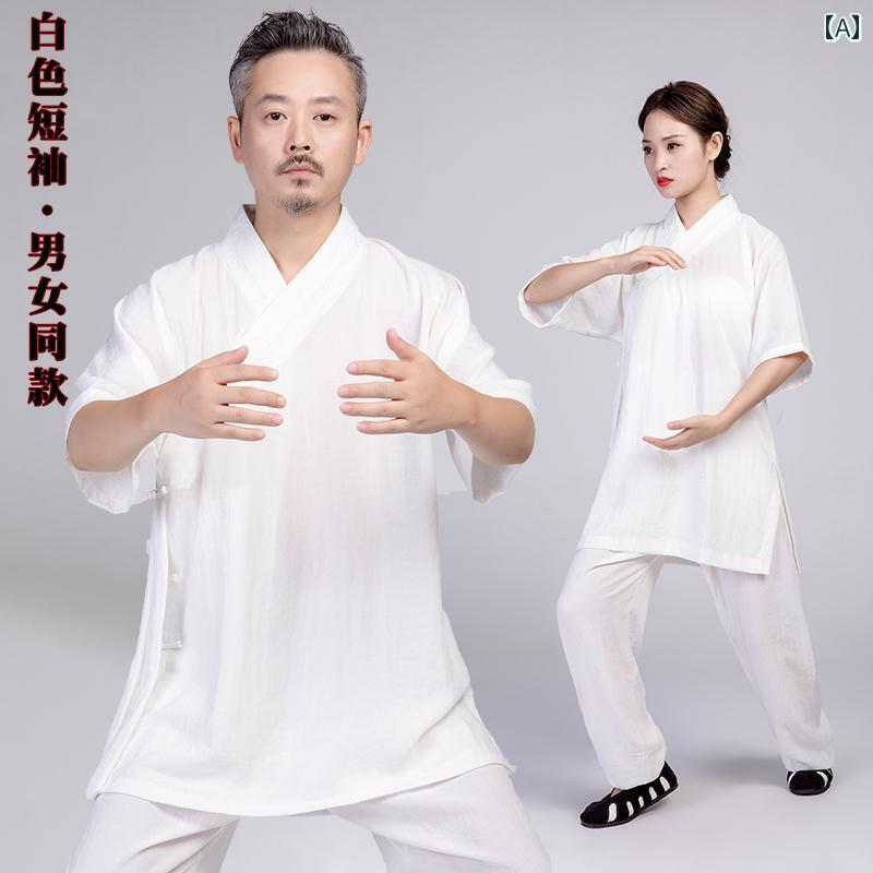 太極拳服 男女兼用 春夏 麻 リネン 半袖 武術着 練習着 演武服 道着 ユニフォーム ...
