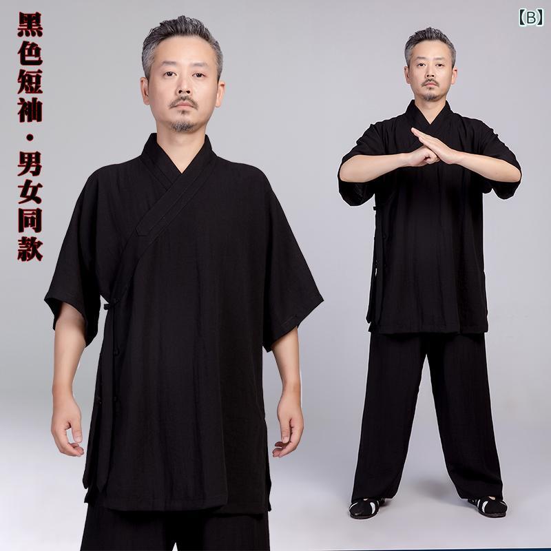 太極拳服 男女兼用 春夏 麻 リネン 半袖 武術着 練習着 演武服 道着 ユニフォーム ...