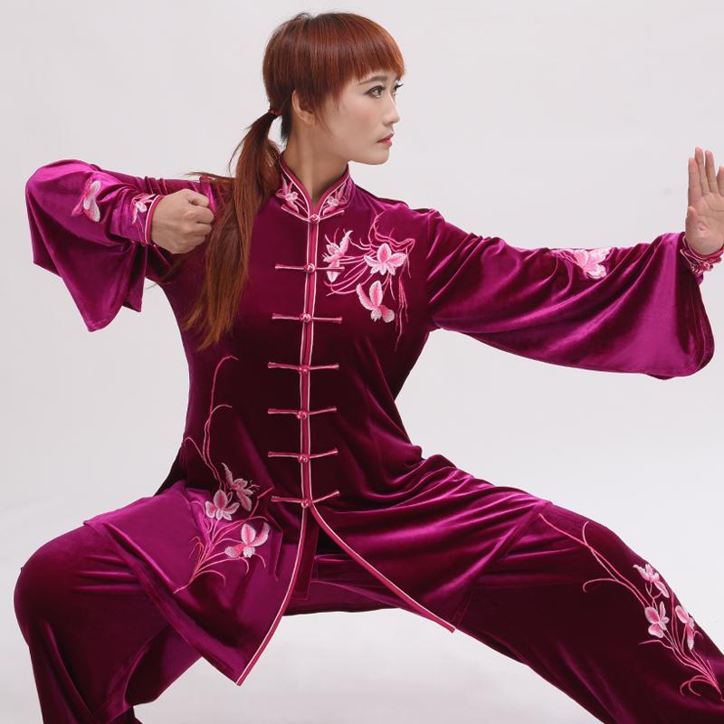 太極服 レディース 秋冬 厚手 ベロア 暖かい性抜群 ゆったり着心地 練習着 演舞服 スポーツウェア 女性用 武術服 カンフー服