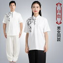 太極拳ウェア レディース 女性用 半袖Tシャツ トップス 祥雲プリント 縁起の良い雲柄 中華襟 スタンドカラー 武術練習着 練功服 スポーツウェア 普段使い 春夏