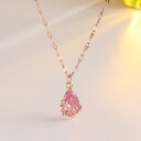 ネックレス レディース 女性用 チタン鋼 水晶 ドロップ ローズゴールド ホワイト ショート 鎖骨丈 シンプル 上品 波型チェーン 韓国風