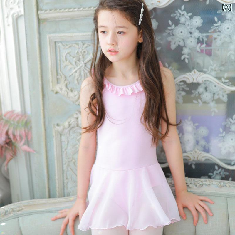 フロントップ楽天市場店のバレエ ダンス レオタード キッズ 女の子 韓国 一体型 チュールワンピース モダール混 夏 民族舞踊 練習着 発表会 ライトブルー ライトピンク パープル 接触冷感 肌触り｜アングル2