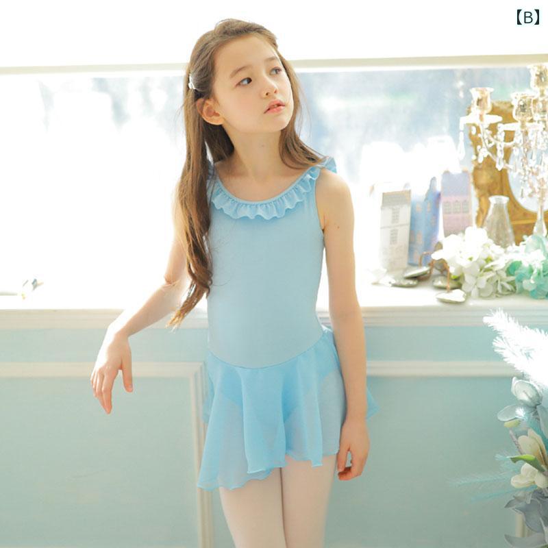 フロントップ楽天市場店のバレエ ダンス レオタード キッズ 女の子 韓国 一体型 チュールワンピース モダール混 夏 民族舞踊 練習着 発表会 ライトブルー ライトピンク パープル 接触冷感 肌触り｜アングル3