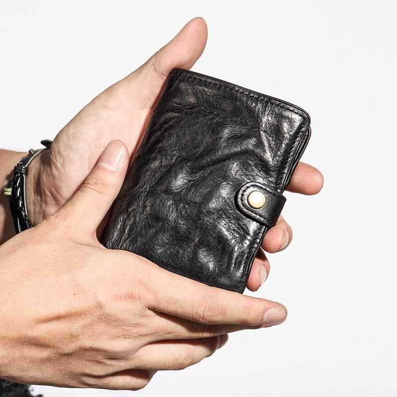 財布 メンズ 革 牛革 二つ折り 薄型 スリム 縦型 ウォレット カード入れ 札入れ シンプル レトロ ヴィンテージ スナップボタン カジュアル ビジネス
