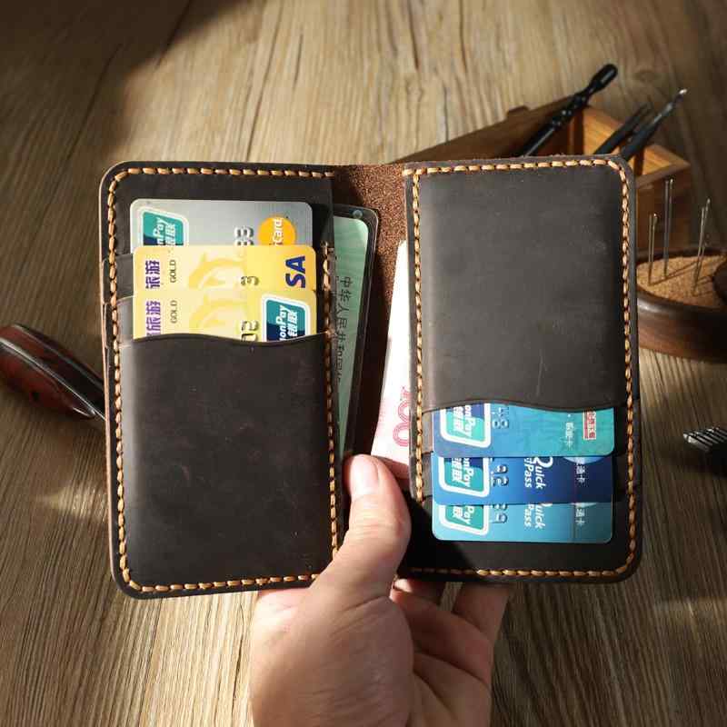 財布 メンズ 二つ折り 革 牛革 シンプル レトロ 縦型 手作り 手縫い 個性的 小銭入れ カード入れ 札入..