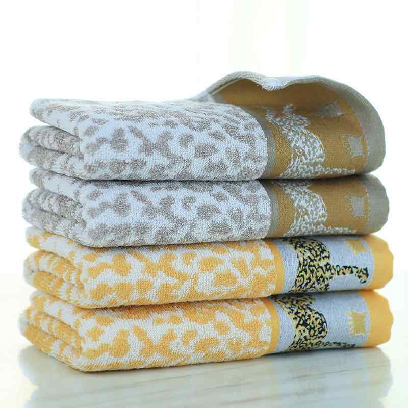 フェイスタオル 綿 コットン 厚手 強吸水性 速乾 ロングサイズ ヒョウ柄 ジャカード織り 快適肌触り 普..