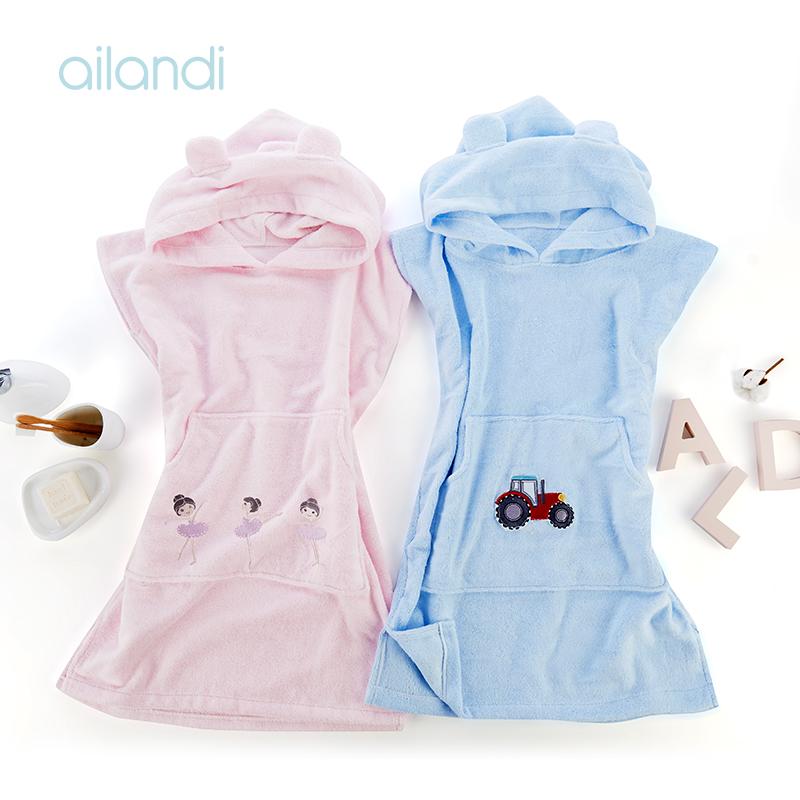 キッズバスローブ 子供 フード ポンチョ型 バスタオル コットン 吸水性 速乾性 厚手 ふわふわ ポケット..