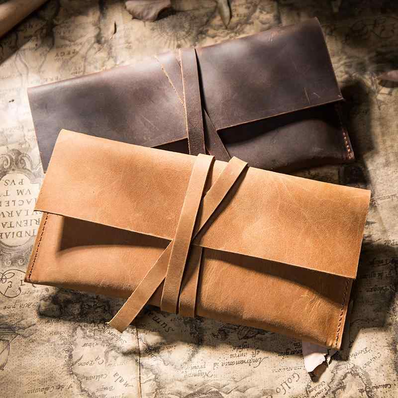 財布 ユニセックス 革 牛革 クホースレザー 長財布 レトロ クラッチバッグ 巾着型 コインケース 手作り..