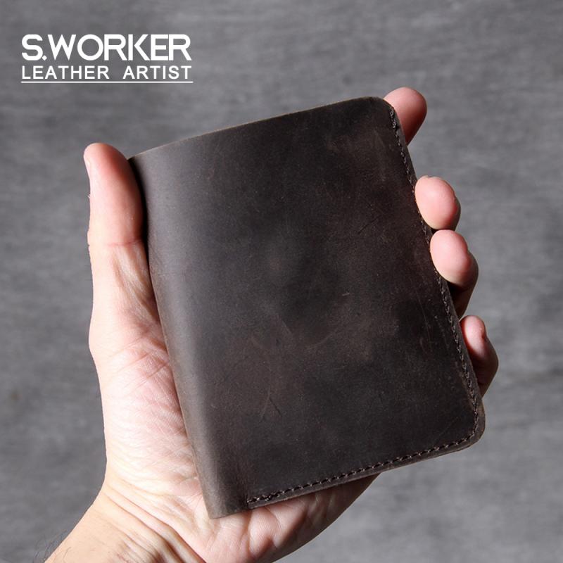 二つ折り財布 メンズ 男性用 ハンドメイド 革 牛革 クホースレザー シンプル クラシック レトロ ヴィン..