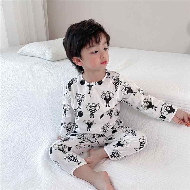 パジャマ ベビー キッズ 子供 男の子 女の子 ウェイトリフティング柄 2重ガーゼ 綿 コットン 吸湿速乾 ..