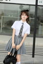 制服 スカート リボン コスプレ ネクタイ 半袖 プリーツ セット カレッジスタイル 学生 JK シャツ 運動会 合唱 衣装 グレー 黒 かわいい ペア ズボン ミニ丈 ライン 大きいサイズ
