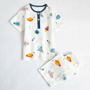 パジャマ 男の子 男の子 キッズ 夏物 半袖 綿 ダブルガーゼ 薄手 吸湿速乾 ルームウェア 上下セット 七分丈パンツ