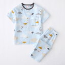 パジャマ 男の子 キッズ 春夏 綿 ガーゼ 半袖 ロングパンツ 上下セット ルームウェア 部屋着 コットンリネン 吸湿性 通気性 薄手