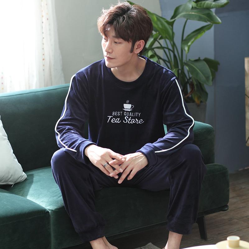 パジャマ メンズ 男性用 秋冬 サンゴフリース 厚手 裏起毛 フランネル プルオーバー 長袖 長ズボン 上..